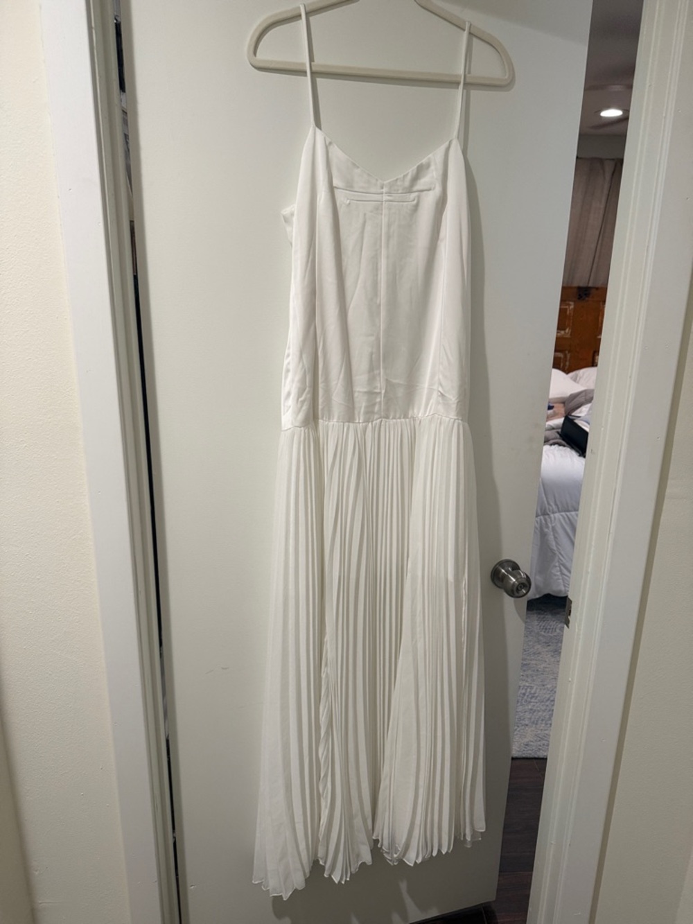 Commense White Maxi Dress with Pleated Skirt